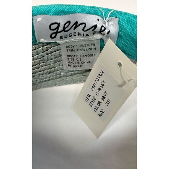 Eugenia Kim Chrissy Straw & Linen Visor in Mint NWT One Size display picture 2